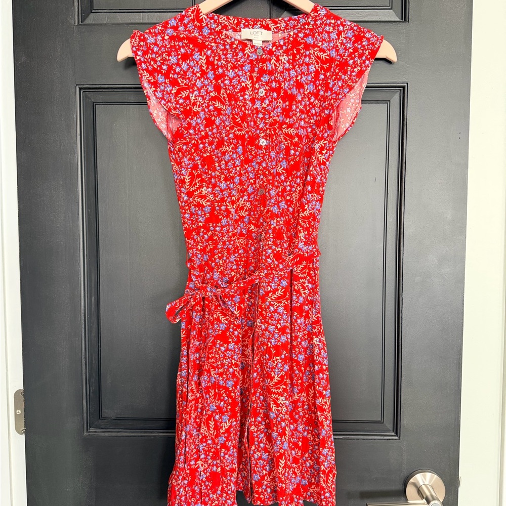 LOFT Red and Blue Floral Blouse